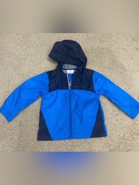 Columbia Navy and Bright Blue Hooded Kids Raincoat 3T